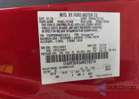 2010 Ford Focus Ses z USA, uszkodzony, nr VIN 1FAHP3GN3AW218214